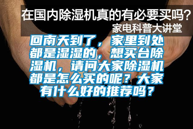回南天到了，家里到處都是濕濕的，想買臺除濕機，請問大家除濕機都是怎么買的呢？大家有什么好的推薦嗎？